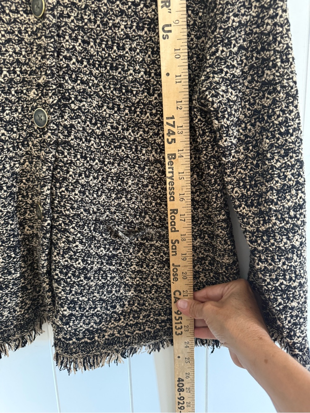 New Chico's Black & Cream Textured Bouclé Button Cardigan - Picture 7 of 10